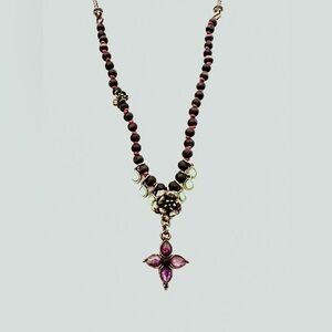 Lucky Brand Charm Floral Silver Tone Bohemian Beaded 18"+2"+2" Necklace Purple
